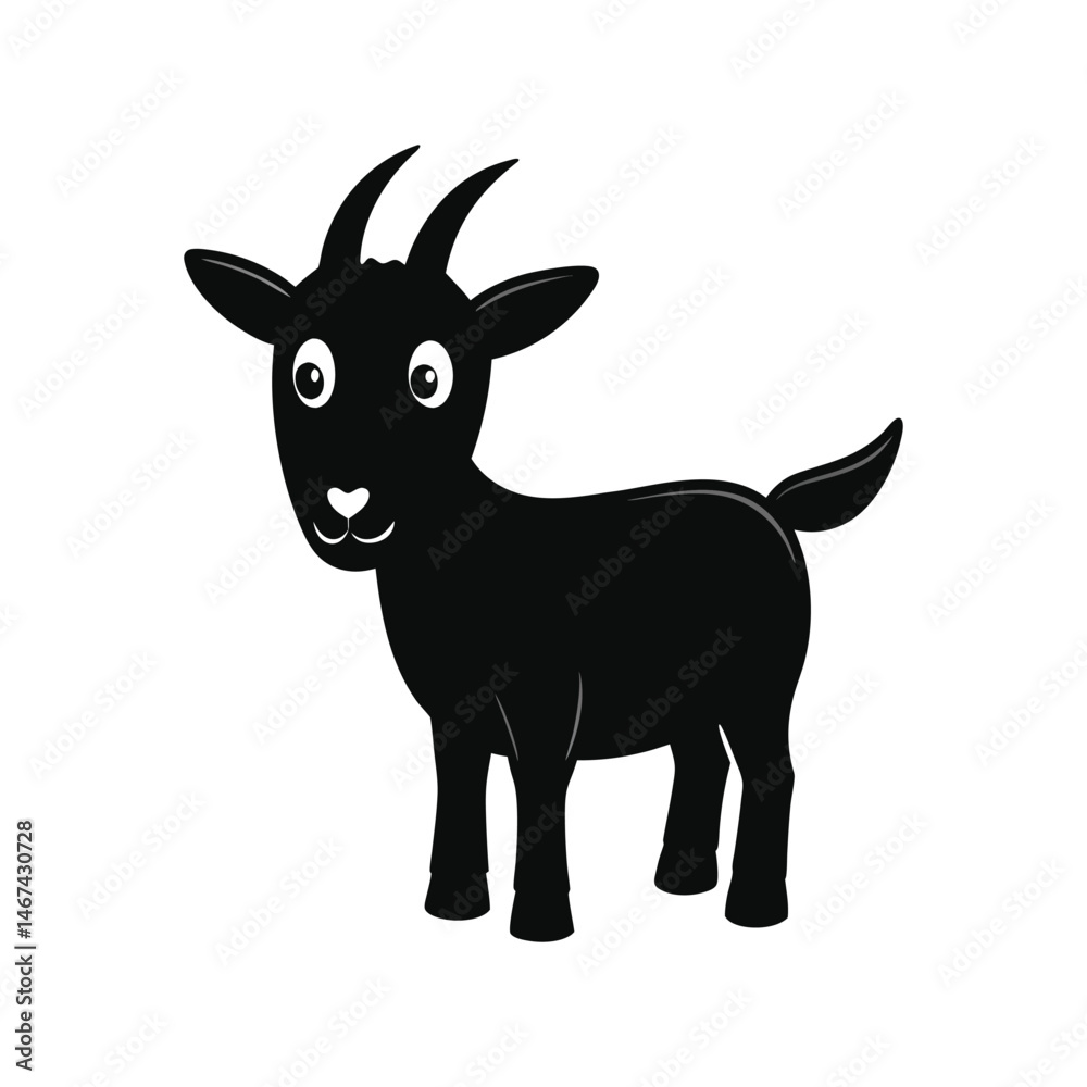 Fototapeta premium Goat silhouette vector illustration. Animal design, farm, nature, livestock, rural, wild, grazing, horned, mammal