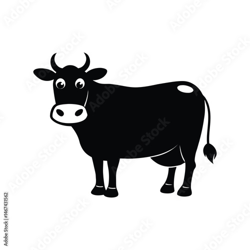 Cow silhouette vector illustration. Farm animal, livestock, rural, mammal, grazing, agriculture, nature, horns

