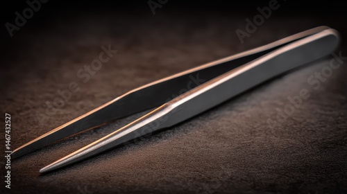 a Stainless Steel Non Magnetic Tweezers against a dark brown background. photo