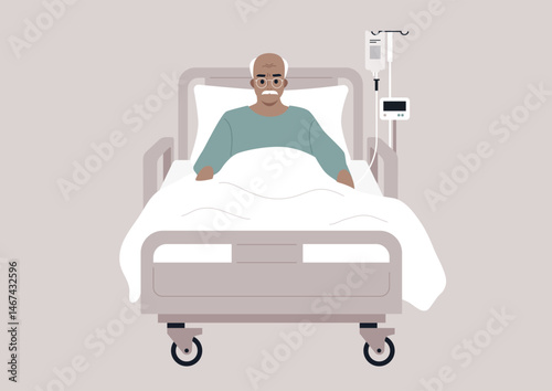 Senior patient receiving care in a hospital environment with attentive staff members providing support and comfort during their recovery journey