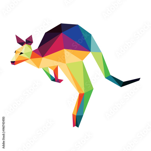 Colorful Polygon Low Poly of Jumping Kangaroo. Colorful Abstract Illustration of Kangaroo. Jumping Kangaroo Colorful Logo Abstract.