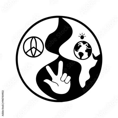 Yin and Yang symbol made of peace, the earth, and a hand