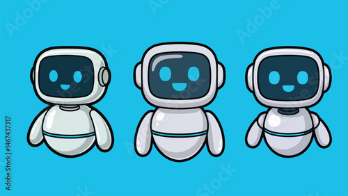 Cute Robot Character Vector – Flat Cartoon Style Friendly AI Bot Illustration with Smiling Face for Technology, Mascot, or Chatbot Concepts