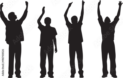 Silhouette Vector Art: People with Hands Raised in Celebration or Worship