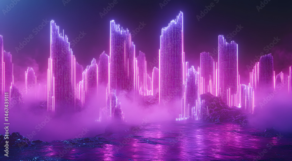 Digital background perfect for tech processes, neural networks, artificial intelligence, data transfer and encryption, digital archives, sound and graphic presentations, science, education, etc