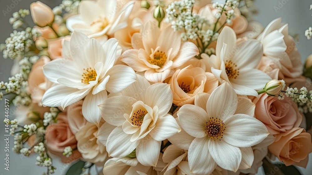 Soft Cream Floral Bouquet, Beautiful Display Soft Cream Floral Bouquet, Beautiful Display