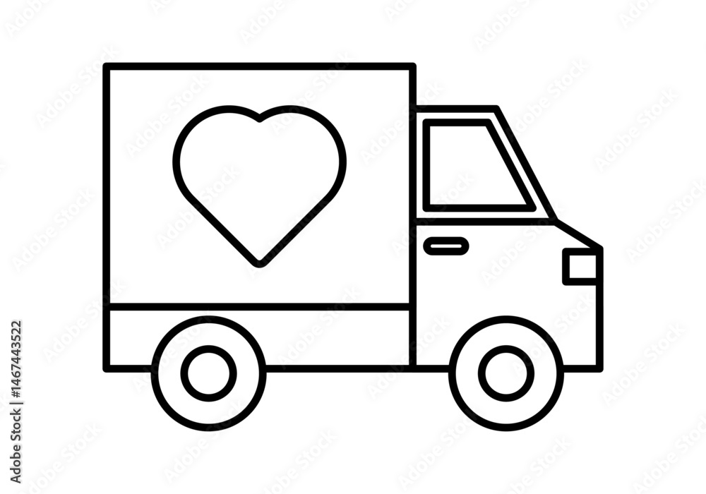 Icono negro de camión con corazón representando envío de donaciones Icono negro de camión con corazón representando envío de donaciones