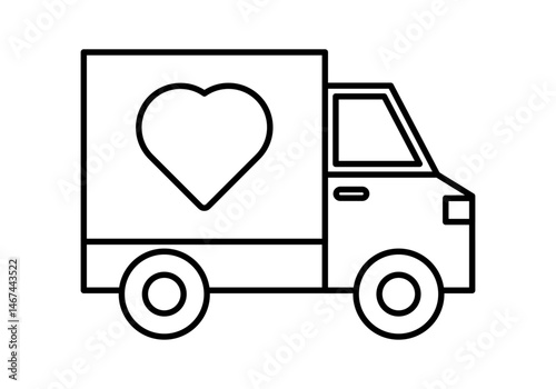 Icono negro de camión con corazón representando envío de donaciones 