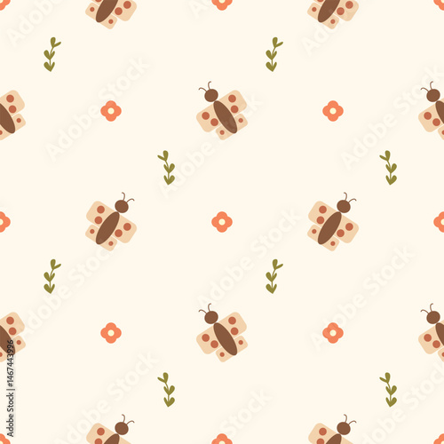 Butterfly abstract cartoon so cute. On flower background. Pattern seamless vector illustration. 