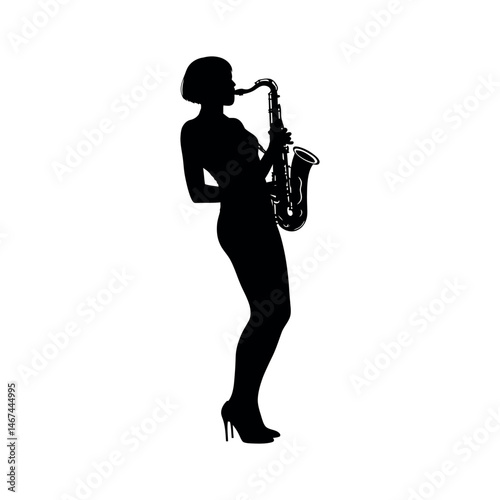 female saxophone player silhouette