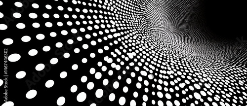 Abstract monochrome background with a mesmerizing swirling pattern of white dots on black.