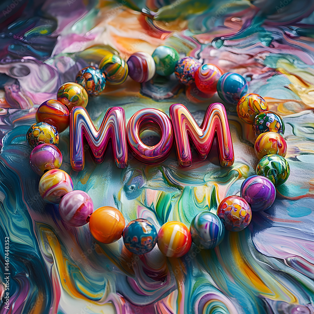 Colorful beaded bracelet with MOM letter beads for Mother's day gift ideas