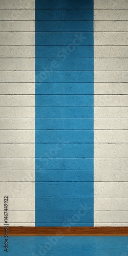Wallpaper Mural Hyper-realistic digital painting of a classic high school gym wall with a solid blue stripe, wood baseboard, and warm lighting. Perfect for sports and school-themed projects. Torontodigital.ca