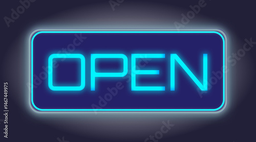 Bild auf Leinwand Neon Open Sign Illuminated Against Dark Background