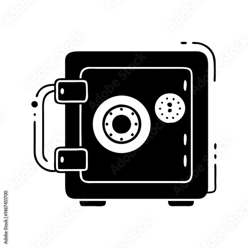 Black and White Safe Icon Depicting Security and Protection of Valuables