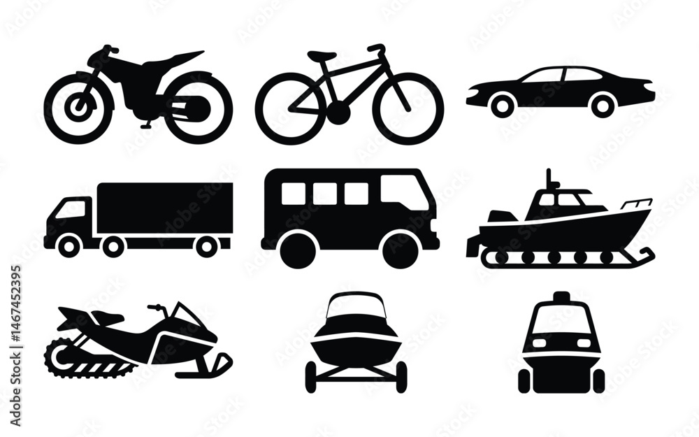 Obraz premium Clean and Simple Black Transport Icons on White