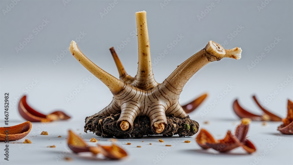 Fototapeta premium Photorealistic image of a clean root with bite marks on a white background