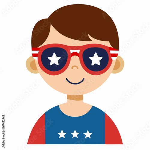 Child in USA sunglasses vector illustration on white background