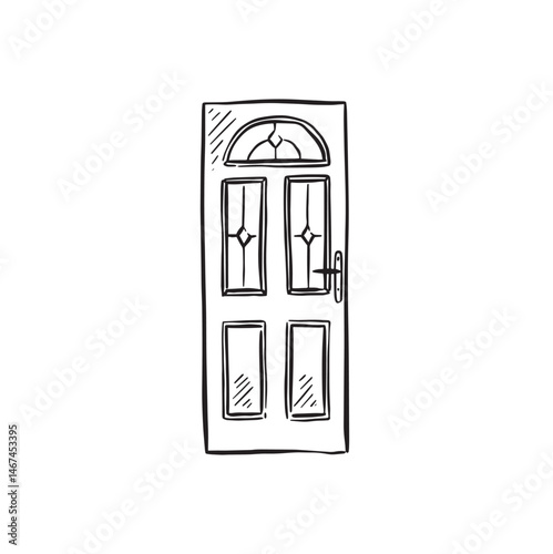 A front door drawn by hand in a sketch style. 