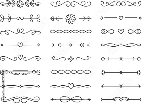 Hand drawn decorative dividers and borders for wedding invitations, vintage stationery, scrapbooking, web design, greeting cards, ornate frames, DIY projects, and elegant graphic elements

