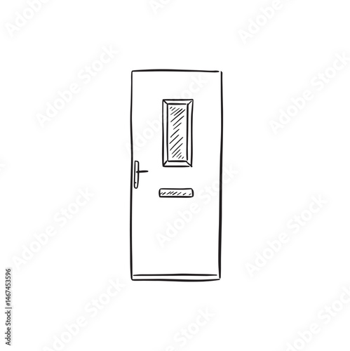 A standard front door with one window. 