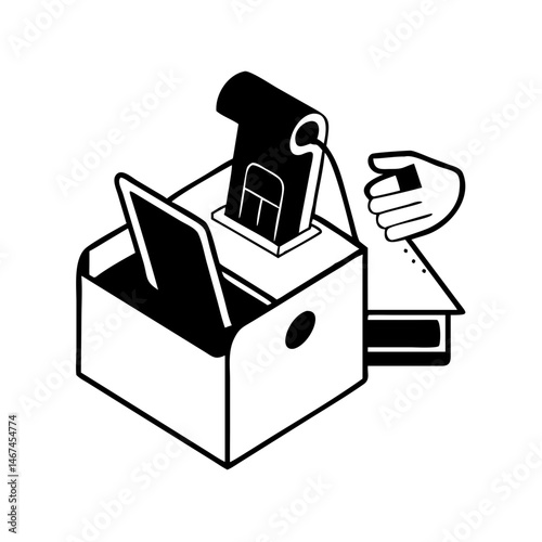 Abstract illustration of a hand inserting a ballot into a voting machine