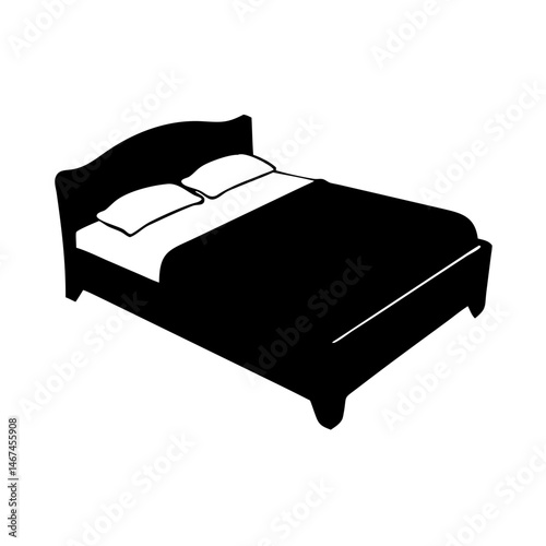 Black and white illustration of a comfortable bed with two pillows