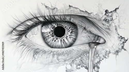 Human eye, showing intricate details and textures. Eye shed tears