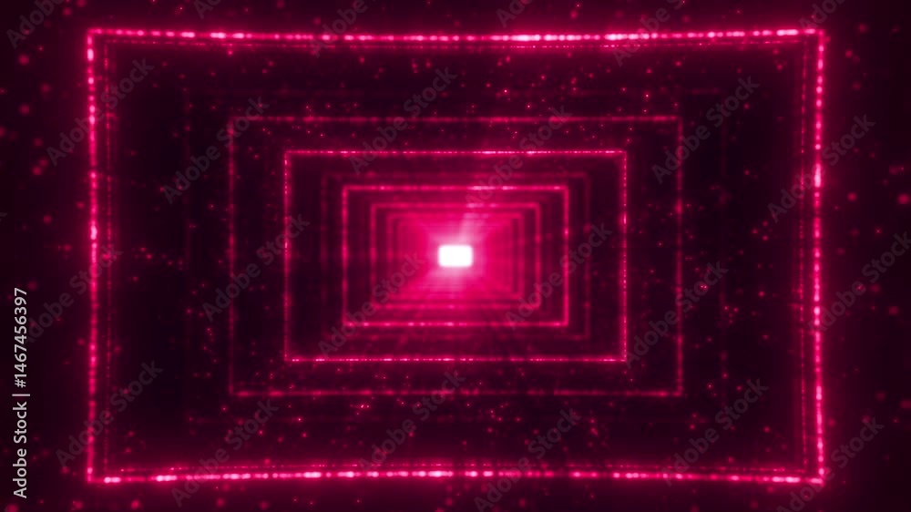 Futuristic digital tunnel animation featuring neon square lines and dynamic particles