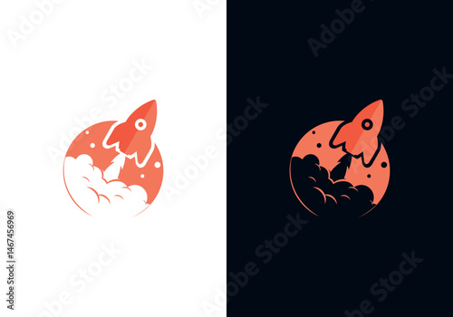 Rocket Logo Design Vector Silhouette Illustration