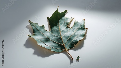 Photorealistic image of a broken leaf flat lay on a white background photo