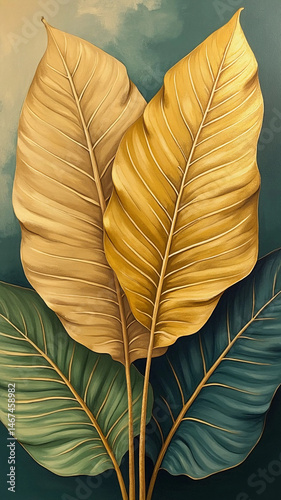 Banana leaves. Painting on canvas.	