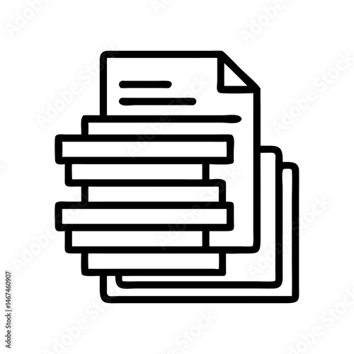 Simple vector illustration of documents and a file folder.This monochrome graphic depicts documents stacked on top of a file folder.