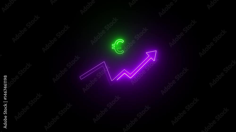 Money grow Chart icon animation glowing neon effect on black background . 4k motion HD video .