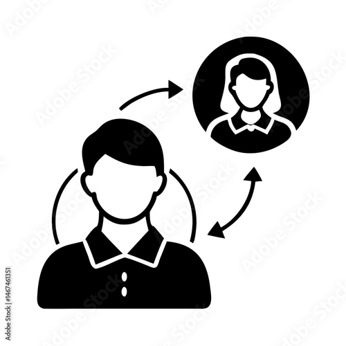Communication and influence between a man and a woman shown in a circular design