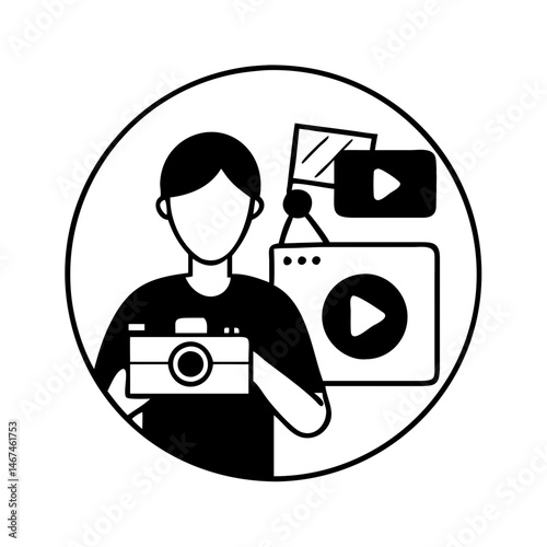 Icon of a photographer or content creator inside of a circle line