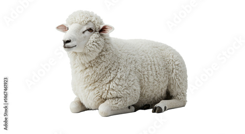 A fluffy white sheep stands in profile against a transparent background, its curved horns prominent, potentially representing a symbol related to festivities and agricultural themes during the day