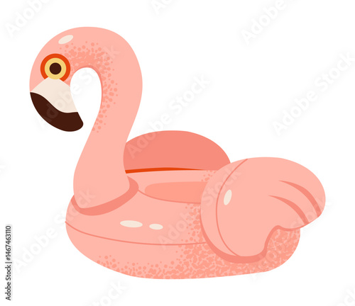 Inflatable flamingo ring in a fun tropical style. Trendy inflatable flamingo ring for swimming, leisure, and tropical getaways. Flat vector illustration.