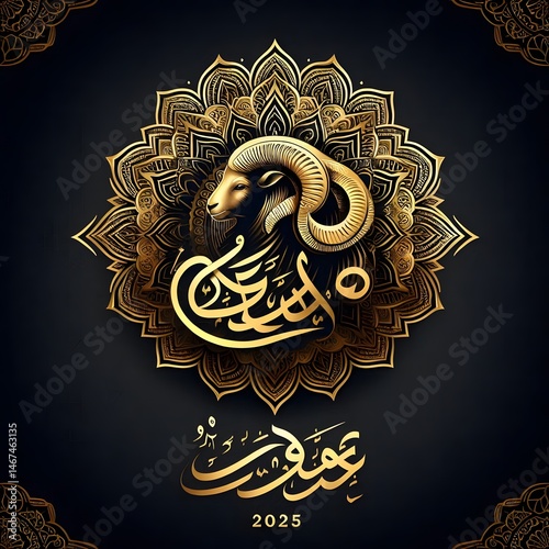 Luxurious Eid al-Adha Greeting Cards with Elegant Gold Mandala and Ram Designs – 2025 Edition