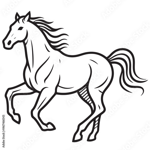 A vector graphic of a running horse, rendered in black and white. 