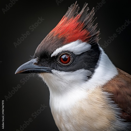 Captivating red whiskered bulbul songbird in a cage exotic environment close-up view feathered beauty