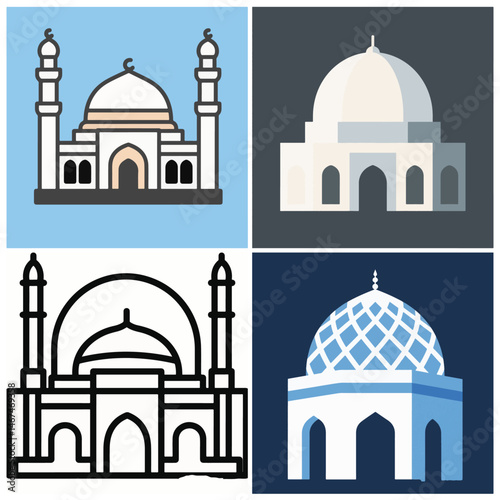 a compilation of vector graphic icons depicting mosques.