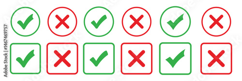 Right and wrong icon set vector illustration on white background. yes and no buttons