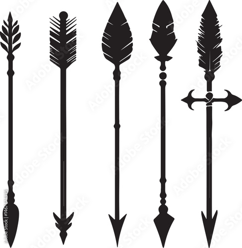 Silhouette Arrows Vector Set: Tribal, Feathered, and Decorative Arrowheads Design