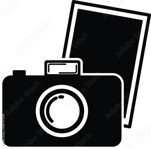Black 2D vector icon of travel photography gear used in travel and adventure-related designs