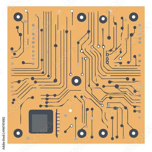 Flat vector Circuit Board, minimalist design, isolated on a white background.