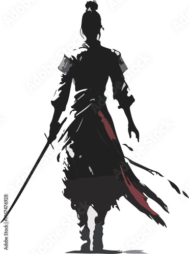 Black Silhouette of Warrior with Sword