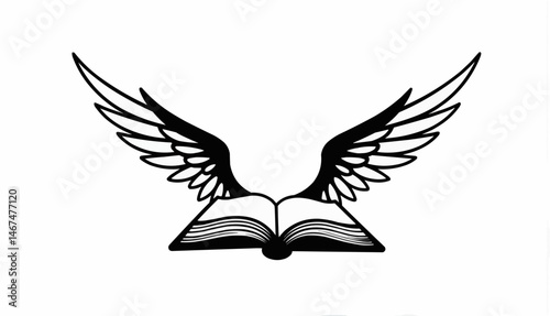 Open book with wings in minimalist style  