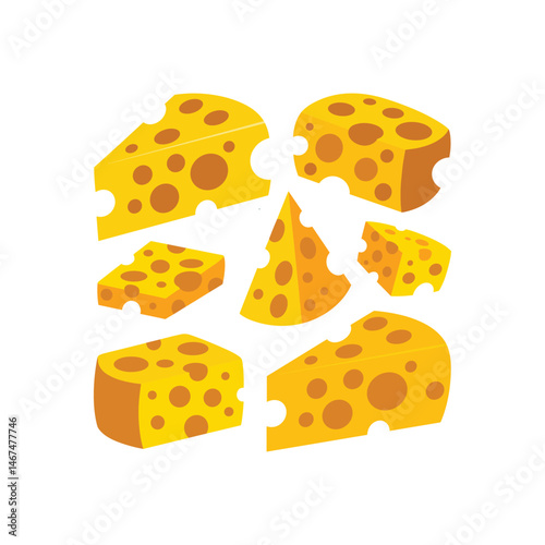 Cartoon Cheese Set – Vector Collection of Yellow Cheese Slices and Blocks