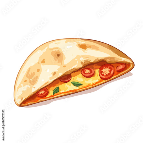 Flat vector Calzone, minimalist design, isolated on a white background.